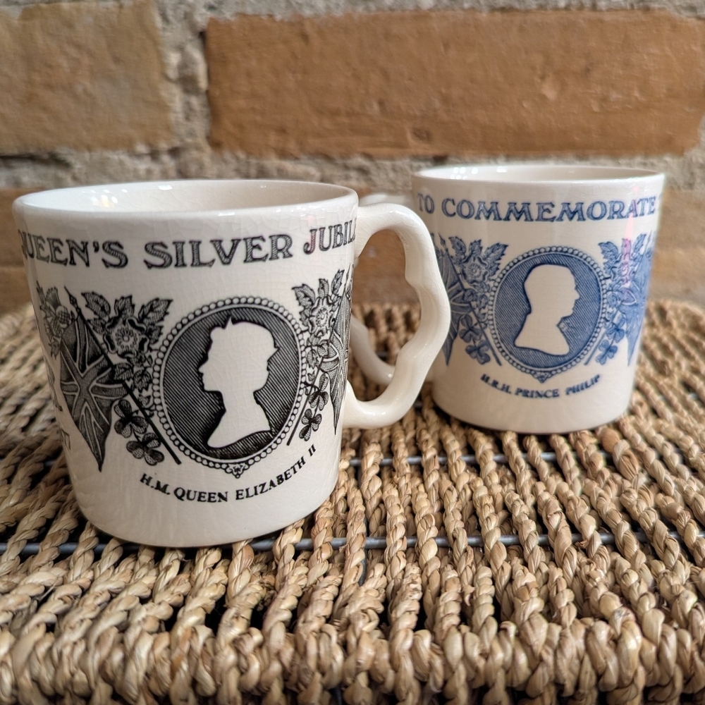 Queen Elizabeth II and Prince Philip Silver Jubilee Commemorative Mugs 1977